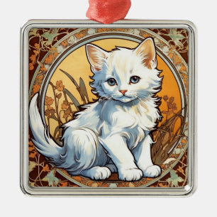 Alphonse Mucha Style Cat Metal Ornament