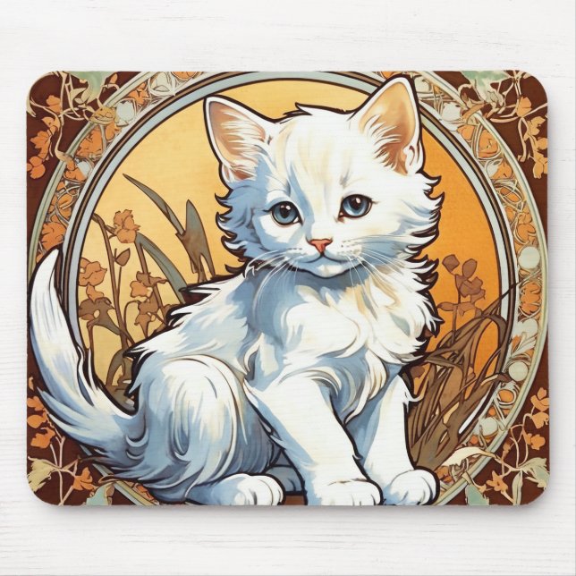 Alphonse Mucha Style Cat Mouse Pad (Front)