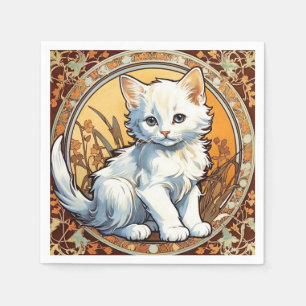 Alphonse Mucha Style Cat Napkin