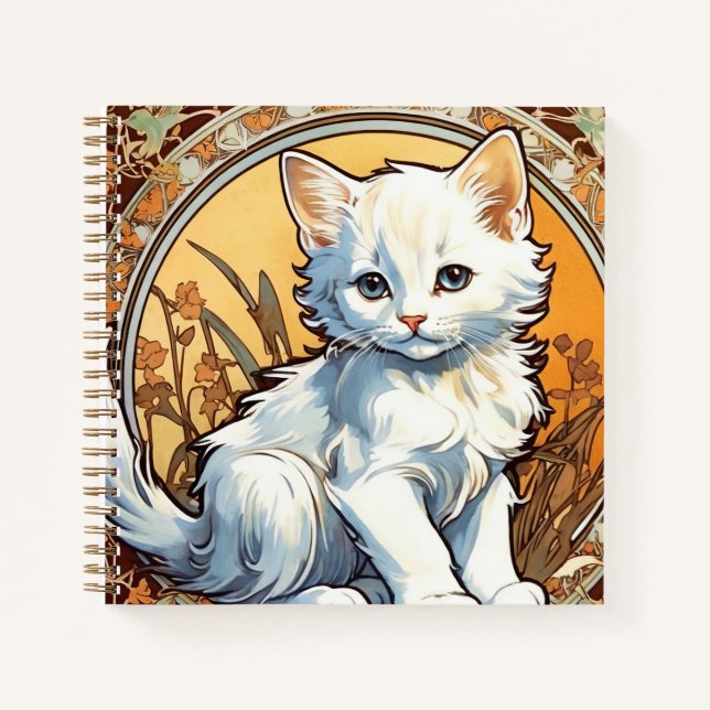 Alphonse Mucha Style Cat Notebook (Front)