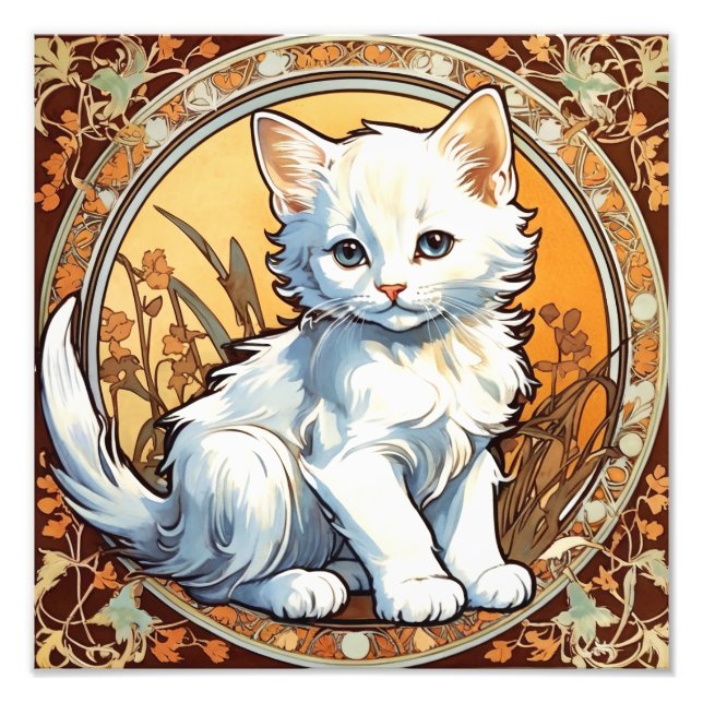 Alphonse Mucha Style Cat Photo Print (Front)