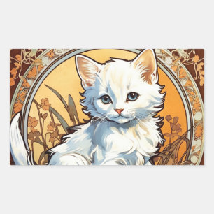 Alphonse Mucha Style Cat Rectangular Sticker