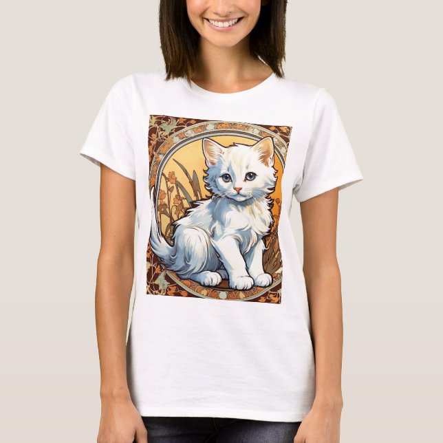 Alphonse Mucha Style Cat T-Shirt (Front)