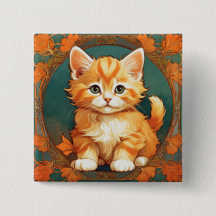Alphonse Mucha Style Orange Cat 15 Cm Square Badge