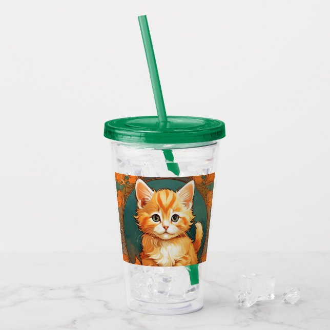 Alphonse Mucha Style Orange Cat Acrylic Tumbler (Front Ice)