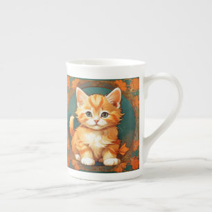 Alphonse Mucha Style Orange Cat Bone China Mug