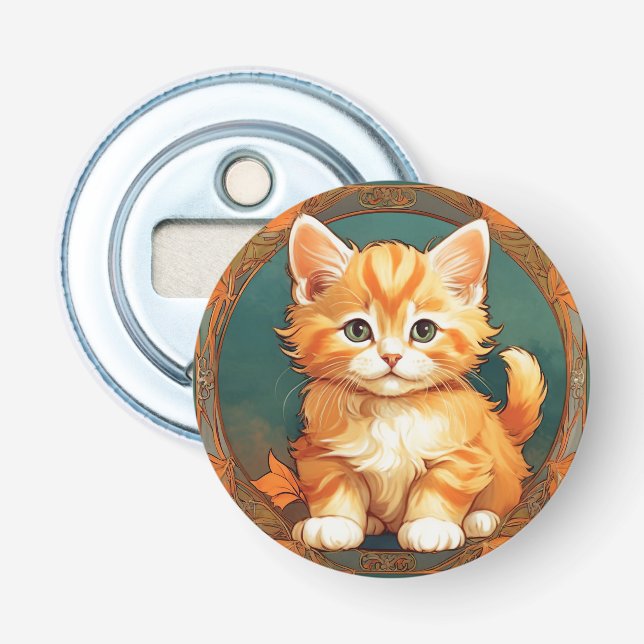 Alphonse Mucha Style Orange Cat Bottle Opener (Front)