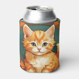 Alphonse Mucha Style Orange Cat Can Cooler