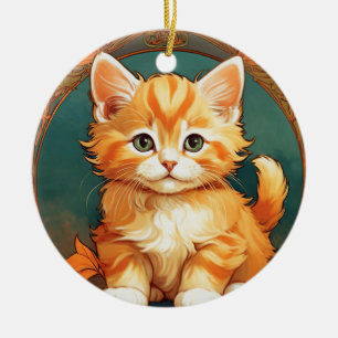 Alphonse Mucha Style Orange Cat Ceramic Ornament