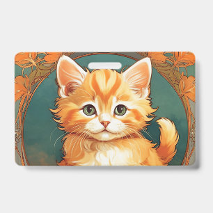 Alphonse Mucha Style Orange Cat ID Badge