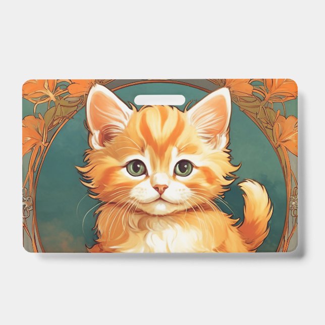 Alphonse Mucha Style Orange Cat ID Badge (Front)