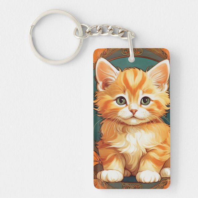 Alphonse Mucha Style Orange Cat Key Ring (Front)