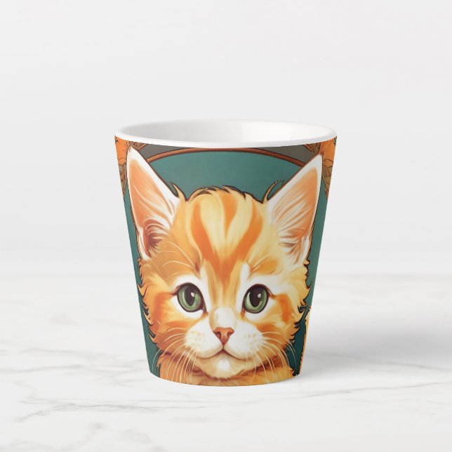 Alphonse Mucha Style Orange Cat Latte Mug (Front)