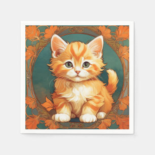 Alphonse Mucha Style Orange Cat Napkin