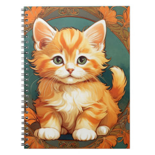 Alphonse Mucha Style Orange Cat Notebook