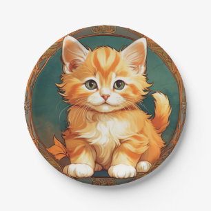 Alphonse Mucha Style Orange Cat Paper Plate