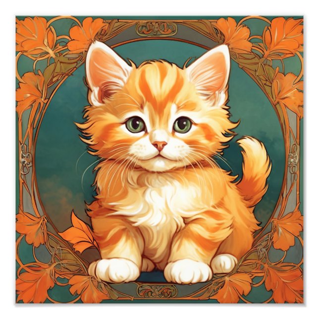 Alphonse Mucha Style Orange Cat Photo Print (Front)