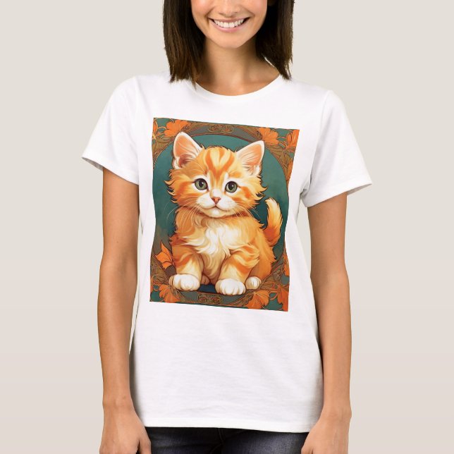 Alphonse Mucha Style Orange Cat T-Shirt (Front)