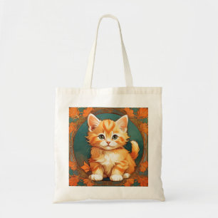 Alphonse Mucha Style Orange Cat Tote Bag