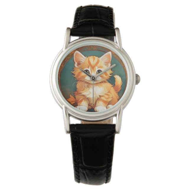 Alphonse Mucha Style Orange Cat Watch (Front)