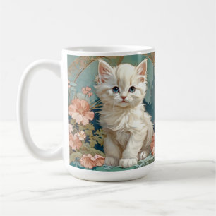 Alphonse Mucha Style White Cat Coffee Mug