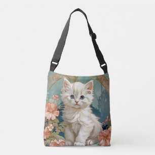 Alphonse Mucha Style White Cat Crossbody Bag