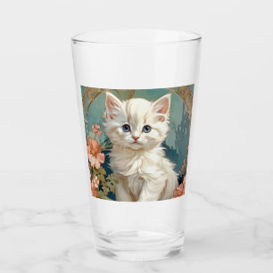 Alphonse Mucha Style White Cat Glass