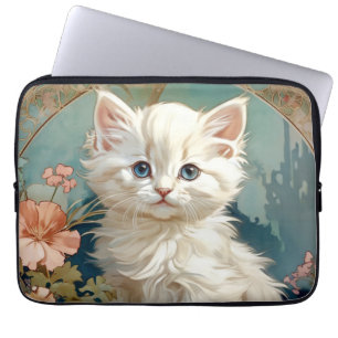Alphonse Mucha Style White Cat Laptop Sleeve