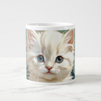 Alphonse Mucha Style White Cat