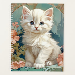 Alphonse Mucha Style White Cat Planner