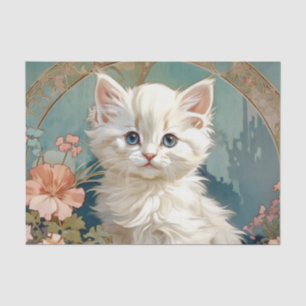 Alphonse Mucha Style White Cat Tissue Paper