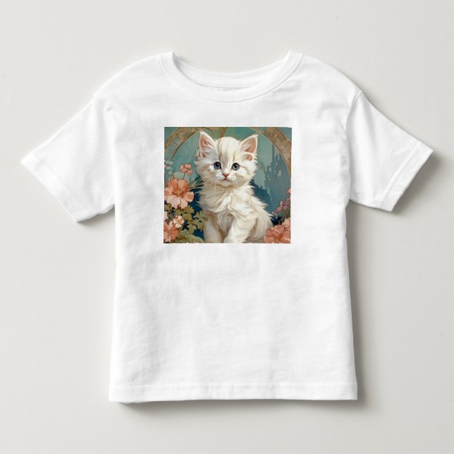 Alphonse Mucha Style White Cat Toddler T-Shirt (Front)