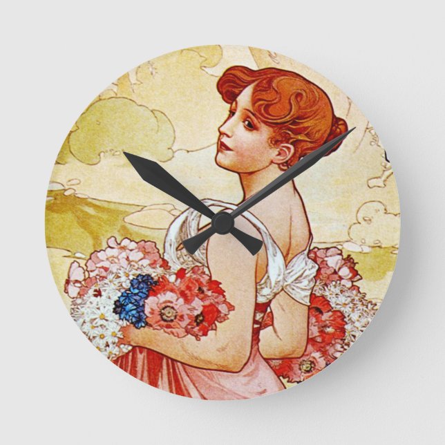 Alphonse Mucha Summer Round Clock (Front)