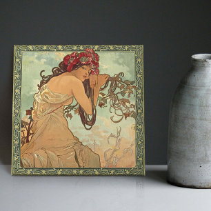 Alphonse Mucha Summer Season Art Nouveau Vintage Ceramic Tile