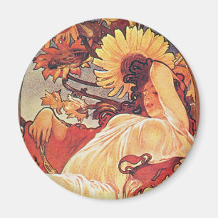 Alphonse Mucha Sunflower Magnet