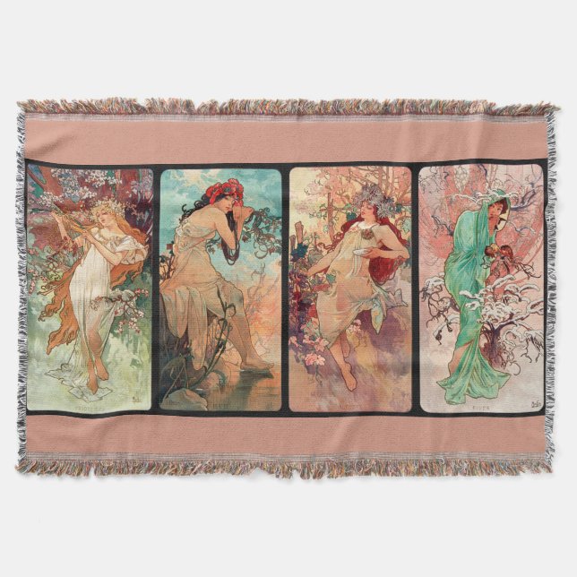 Alphonse Mucha, The Four Seasons (1896)  Throw Blanket (Front)