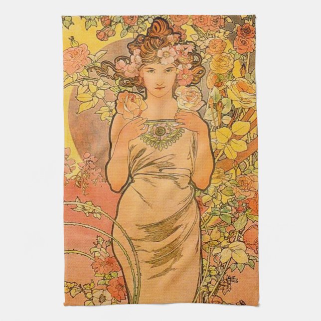 Alphonse Mucha The Rose Kitchen Towel (Vertical)