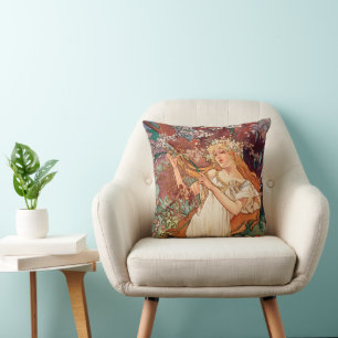 Alphonse Mucha, The Seasons (1896) Spring Cushion