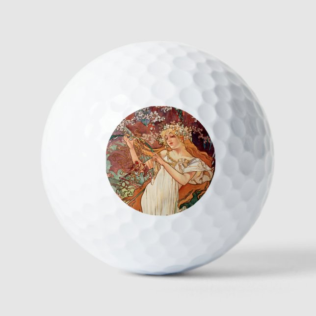 Alphonse Mucha, The Seasons (1896) Spring Golf Balls (Front)