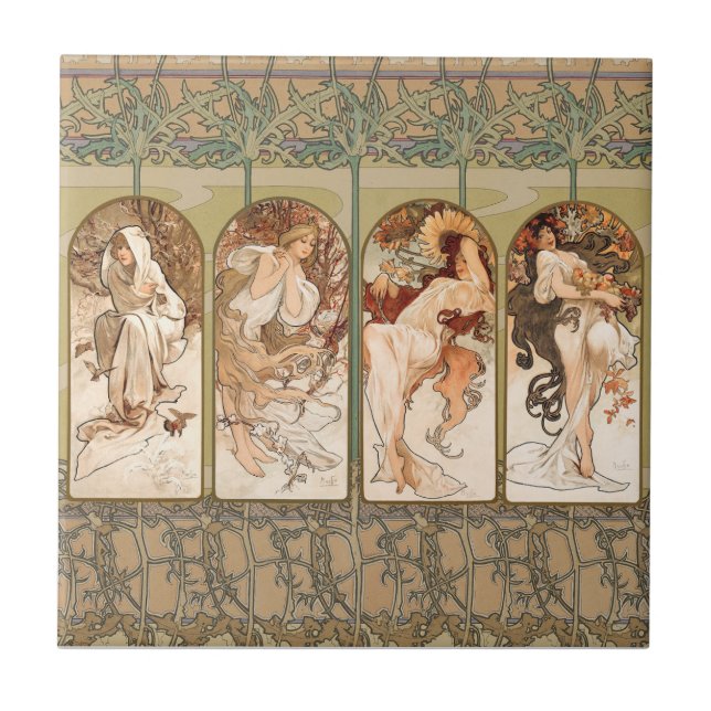 Alphonse Mucha The Seasons 1897 Art Nouveau Ceramic Tile (Front)