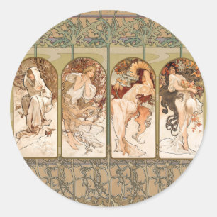Alphonse Mucha The Seasons 1897 Art Nouveau Classic Round Sticker
