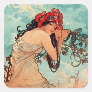 Alphonse Mucha, The Seasons, Summer (1896) Square Sticker