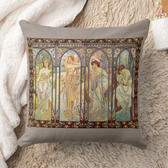Alphonse Mucha -The times of the day  Cushion (Blanket)