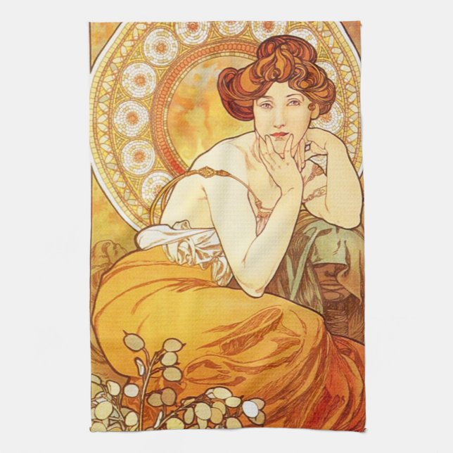 Alphonse Mucha Topaz Kitchen Towel (Vertical)