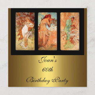 Alphonse Mucha Vintage Art Gold Invitation