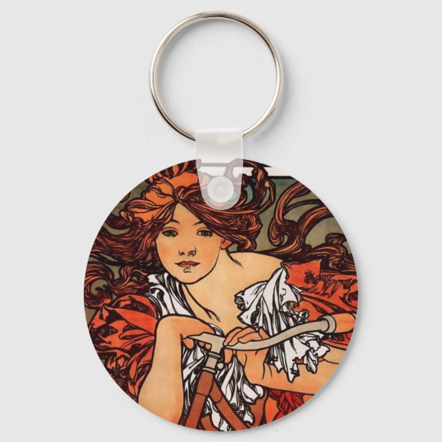 Alphonse Mucha Vintage Bicycle Key Ring (Front)