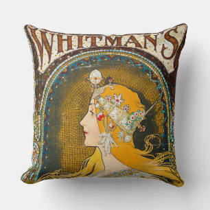 Alphonse Mucha Vintage Whitman's Ad Cushion