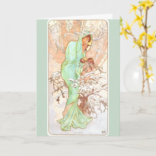 Alphonse Mucha Winter Vintage Art Nouveau Painting Card (Yellow Flower)