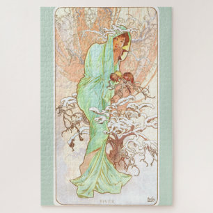 Alphonse Mucha Winter Vintage Art Nouveau Painting Jigsaw Puzzle