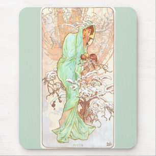 Alphonse Mucha Winter Vintage Art Nouveau Painting Mouse Pad